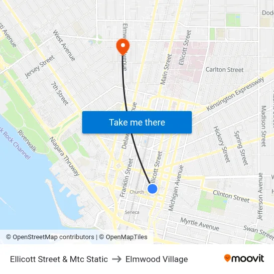 Ellicott Street & Mtc Static to Elmwood Village map