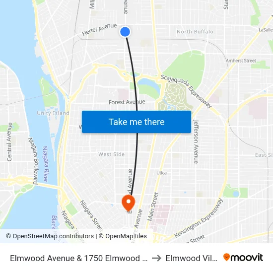 Elmwood Avenue & 1750 Elmwood Avenue to Elmwood Village map