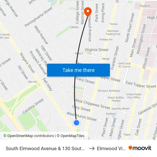 South Elmwood Avenue & 130 South Elmwood to Elmwood Village map