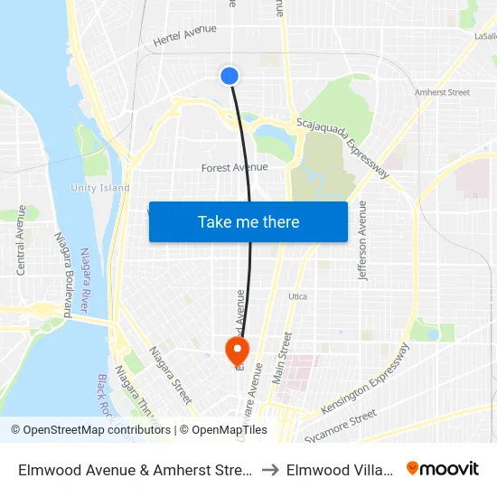 Elmwood Avenue & Amherst Street to Elmwood Village map