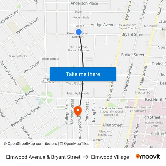 Elmwood Avenue & Bryant Street to Elmwood Village map