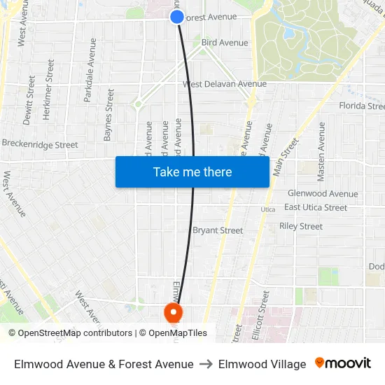 Elmwood Avenue & Forest Avenue to Elmwood Village map