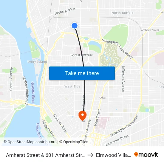 Amherst Street & 601 Amherst Street to Elmwood Village map