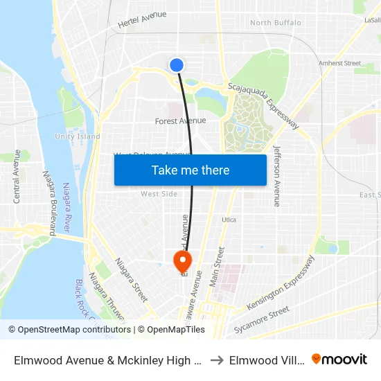 Elmwood Avenue & Mckinley High School to Elmwood Village map