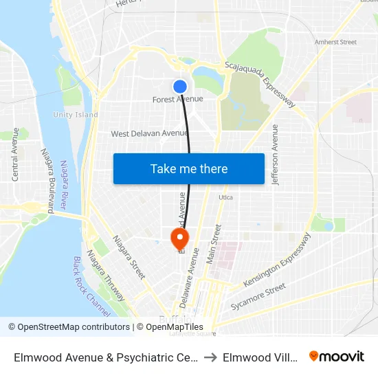 Elmwood Avenue & Psychiatric Center to Elmwood Village map