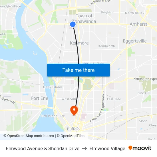 Elmwood Avenue & Sheridan Drive to Elmwood Village map