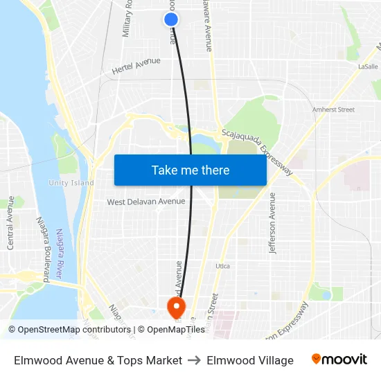 Elmwood Avenue & Tops Market to Elmwood Village map