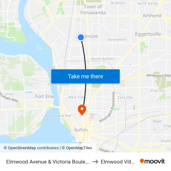 Elmwood Avenue & Victoria Boulevard to Elmwood Village map