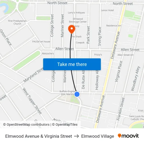 Elmwood Avenue & Virginia Street to Elmwood Village map