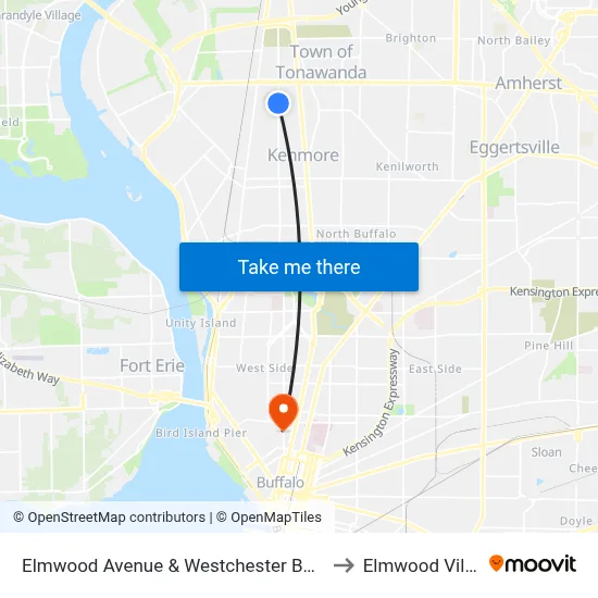 Elmwood Avenue & Westchester Boulevard to Elmwood Village map