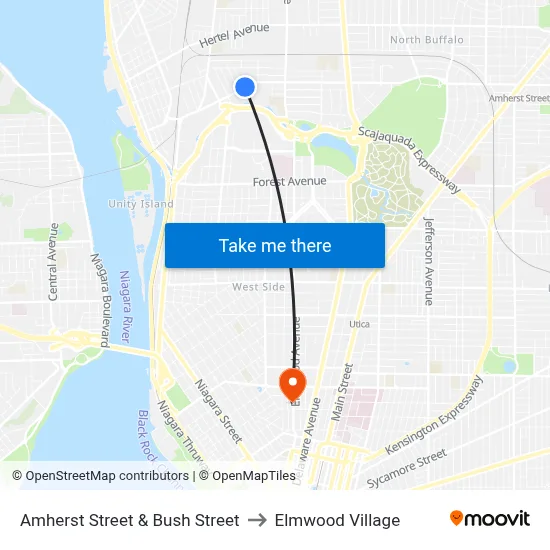 Amherst Street & Bush Street to Elmwood Village map