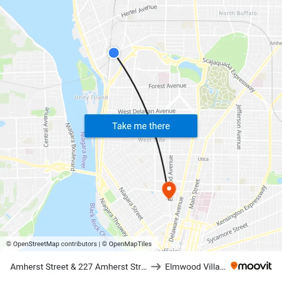 Amherst Street & 227 Amherst Street to Elmwood Village map