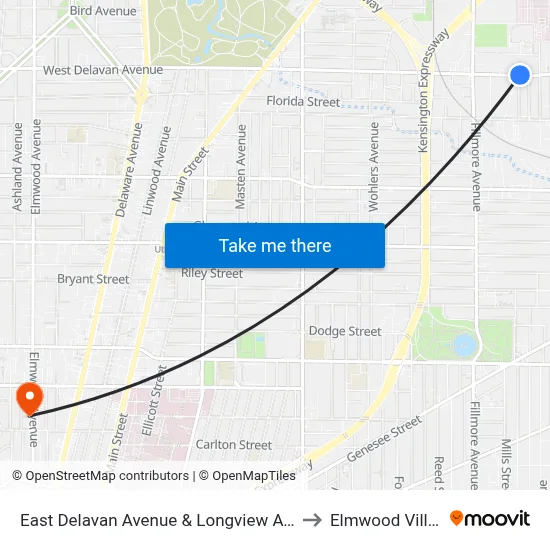 East Delavan Avenue & Longview Avenue to Elmwood Village map