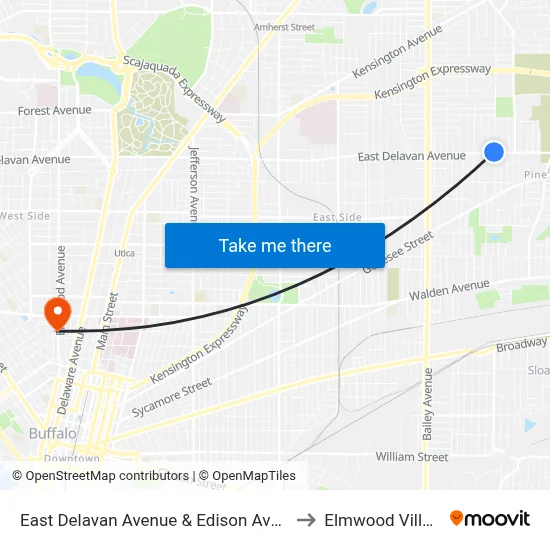 East Delavan Avenue & Edison Avenue to Elmwood Village map