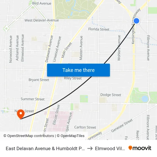 East Delavan Avenue & Humboldt Parkway to Elmwood Village map