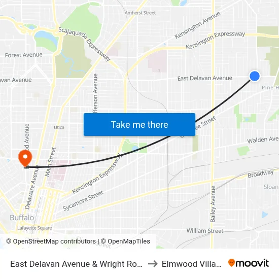 East Delavan Avenue & Wright Road to Elmwood Village map
