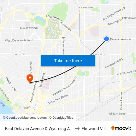 East Delavan Avenue & Wyoming Avenue to Elmwood Village map