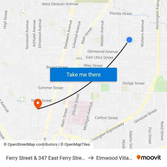 Ferry Street & 347 East Ferry Street to Elmwood Village map