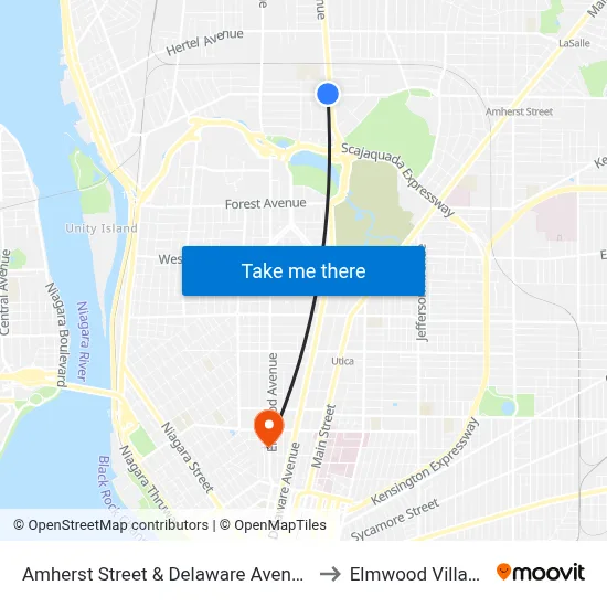 Amherst Street & Delaware Avenue to Elmwood Village map
