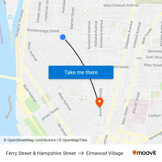 Ferry Street & Hampshire Street to Elmwood Village map