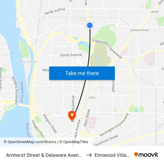 Amherst Street & Delaware Avenue to Elmwood Village map