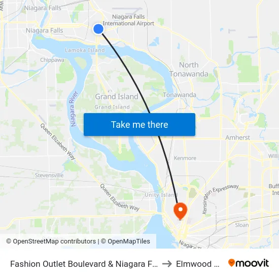 Fashion Outlet Boulevard & Niagara Falls Boulevard to Elmwood Village map