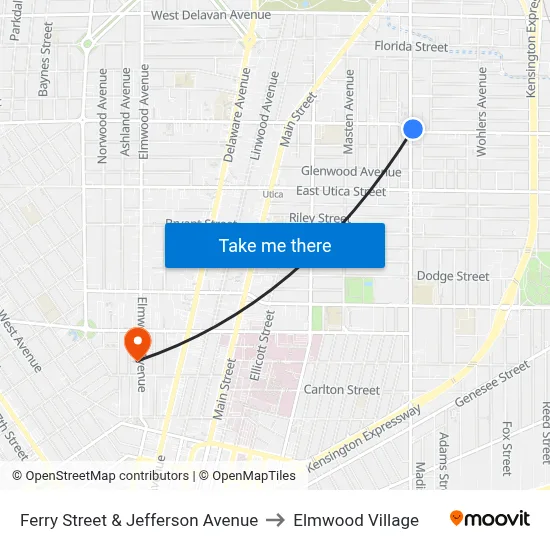 Ferry Street & Jefferson Avenue to Elmwood Village map