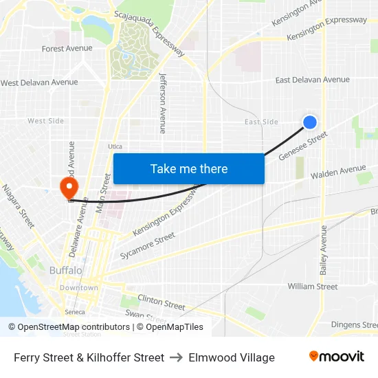 Ferry Street & Kilhoffer Street to Elmwood Village map