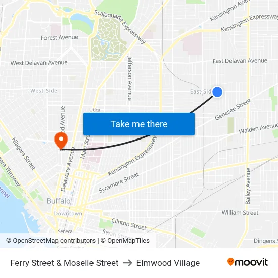 Ferry Street & Moselle Street to Elmwood Village map