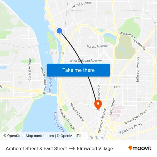Amherst Street & East Street to Elmwood Village map