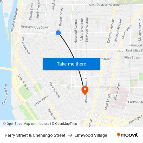 Ferry Street & Chenango Street to Elmwood Village map
