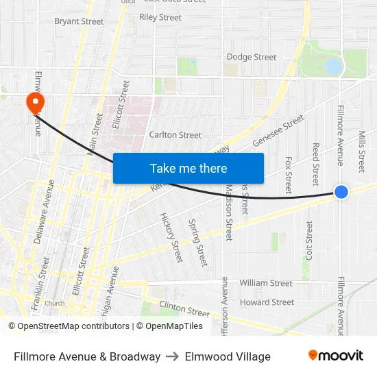 Fillmore Avenue & Broadway to Elmwood Village map