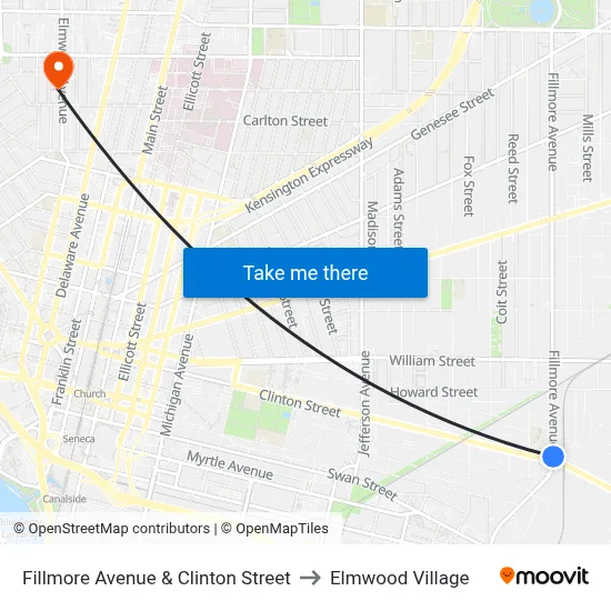 Fillmore Avenue & Clinton Street to Elmwood Village map