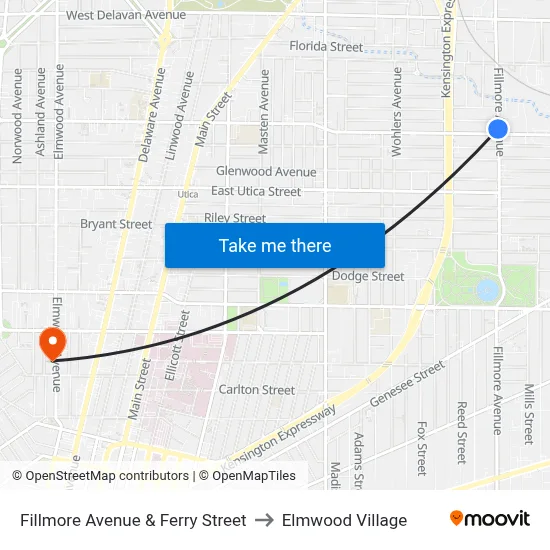 Fillmore Avenue & Ferry Street to Elmwood Village map
