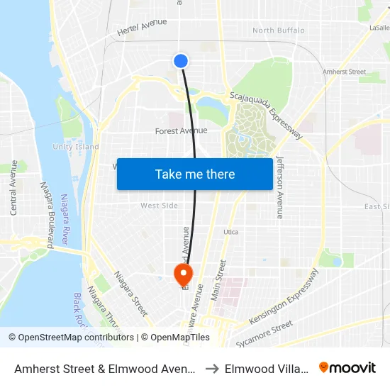 Amherst Street & Elmwood Avenue to Elmwood Village map