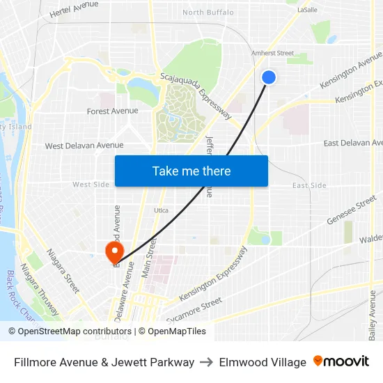 Fillmore Avenue & Jewett Parkway to Elmwood Village map