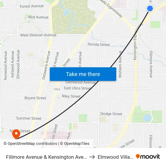 Fillmore Avenue & Kensington Avenue to Elmwood Village map