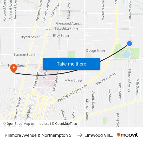 Fillmore Avenue & Northampton Street to Elmwood Village map