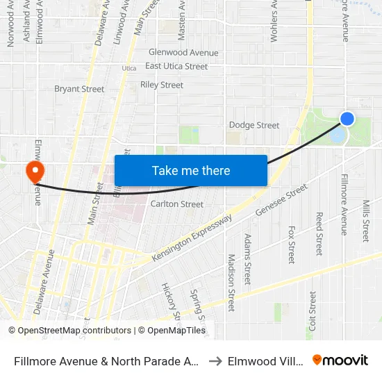 Fillmore Avenue & North Parade Avenue to Elmwood Village map