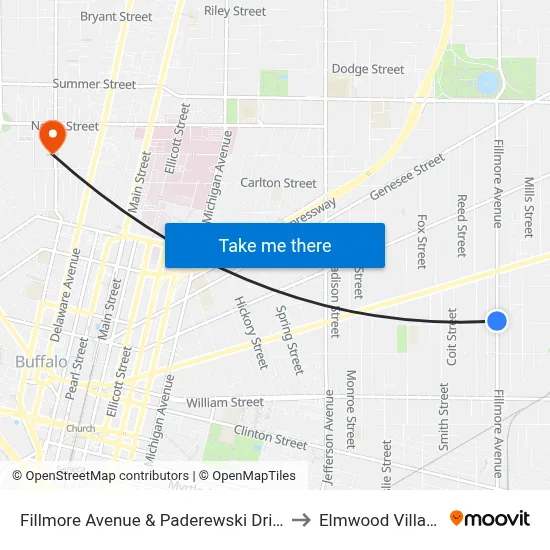 Fillmore Avenue & Paderewski Drive to Elmwood Village map