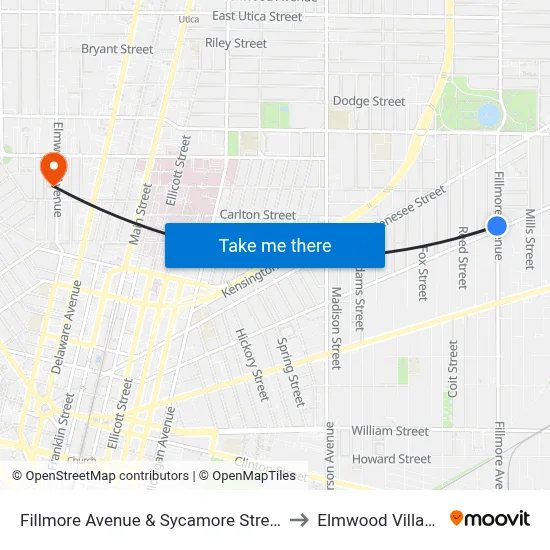 Fillmore Avenue & Sycamore Street to Elmwood Village map