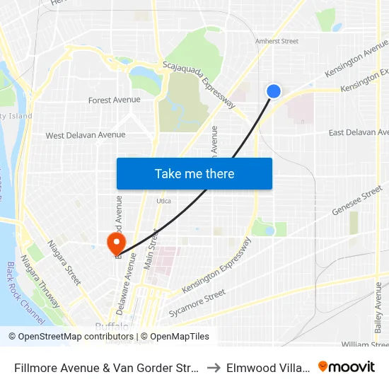 Fillmore Avenue & Van Gorder Street to Elmwood Village map