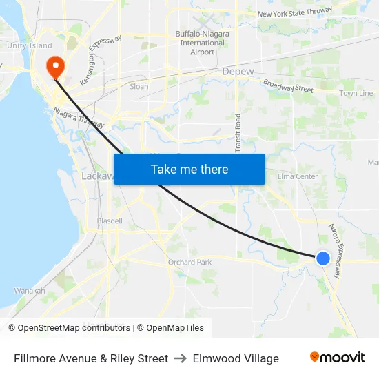 Fillmore Avenue & Riley Street to Elmwood Village map