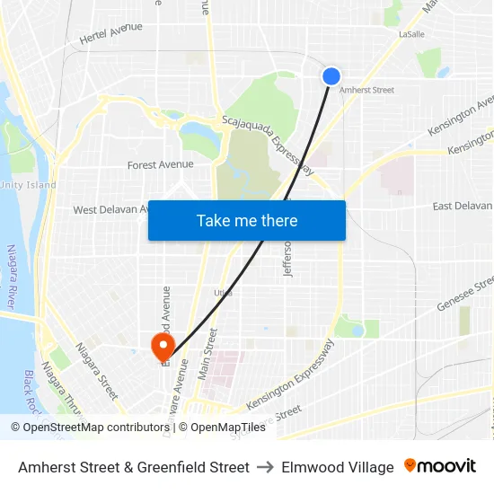Amherst Street & Greenfield Street to Elmwood Village map