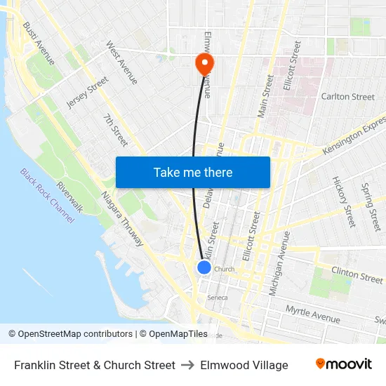 Franklin Street & Church Street to Elmwood Village map