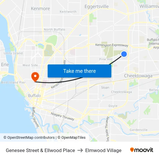 Genesee Street & Ellwood Place to Elmwood Village map
