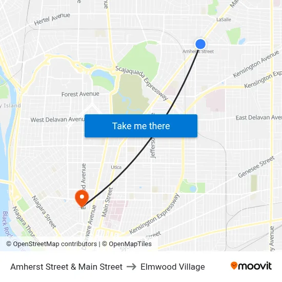 Amherst Street & Main Street to Elmwood Village map