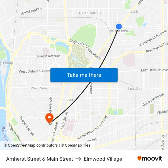 Amherst Street & Main Street to Elmwood Village map