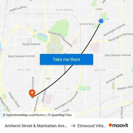 Amherst Street & Manhattan Avenue to Elmwood Village map