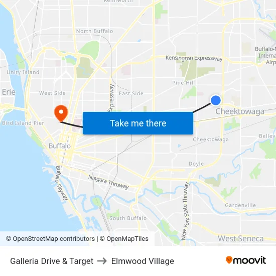 Galleria Drive & Target to Elmwood Village map